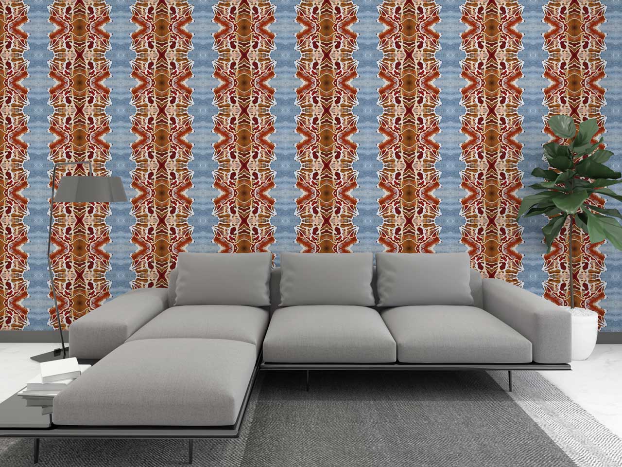 Wallpaper Orange and Blue Rose Abstract - £37.50 per sq metre Long Studio Design