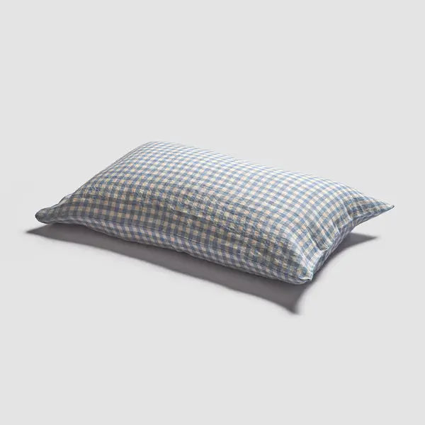 Warm Blue Gingham Linen Blend Pillowcase (Pair) Piglet