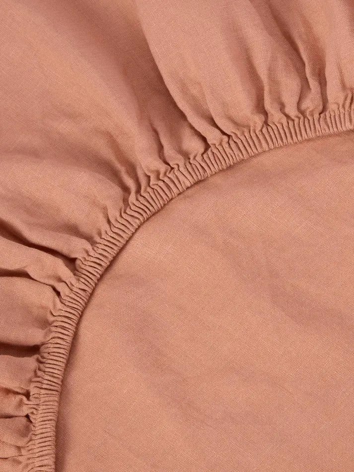 Warm Clay Linen Blend Fitted Sheet Piglet