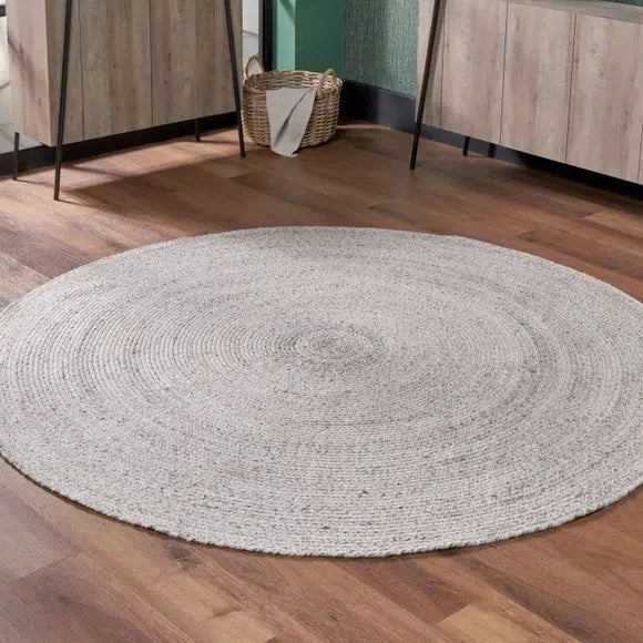 Warm Grey Tweed Round Indoor Outdoor Rug Dunelm