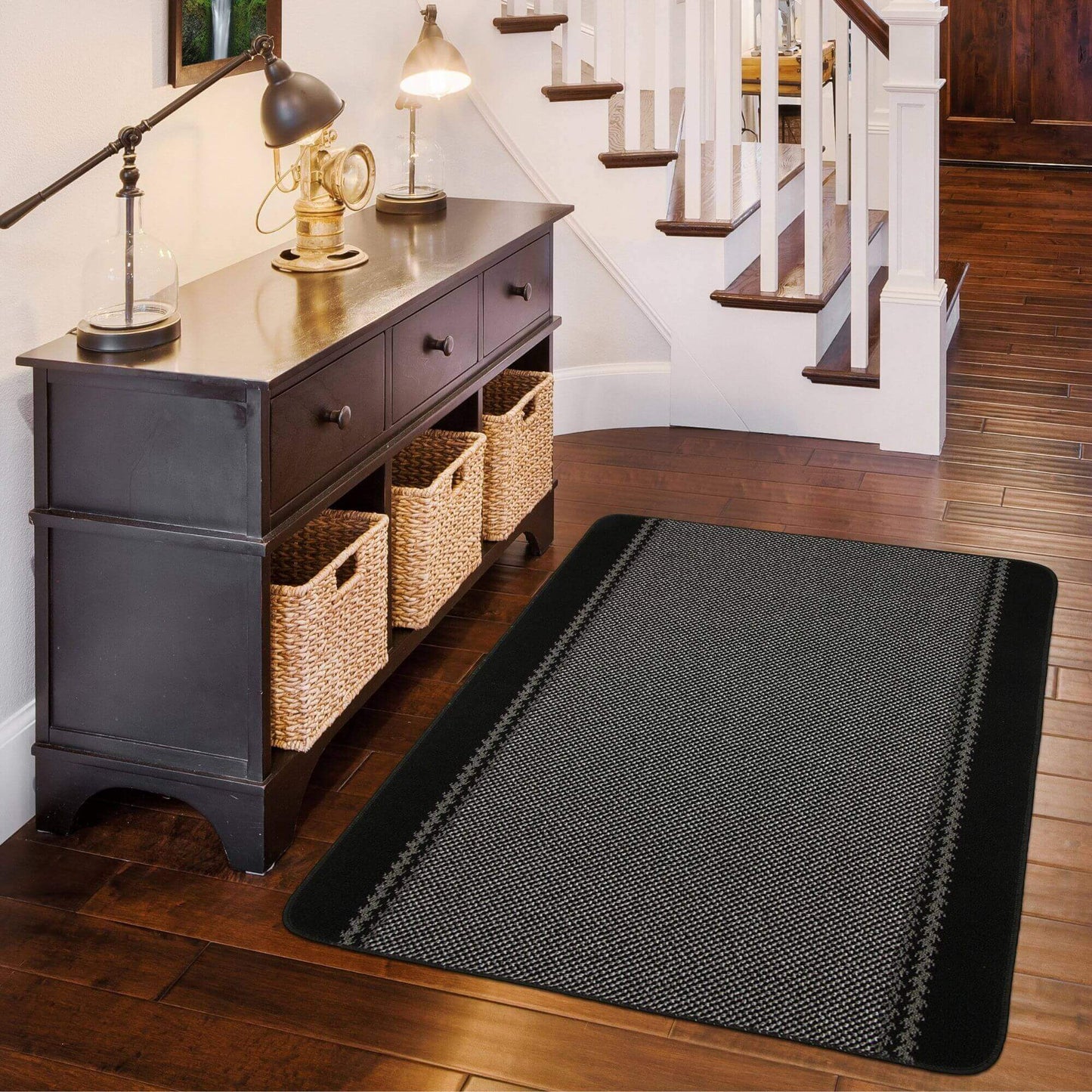 Washable Bordered Black Rug  | 116Bl The Rugs