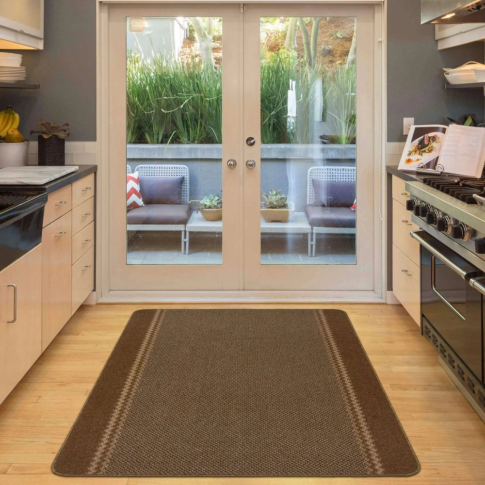 Washable Bordered Brown Rug | 116Br The Rugs
