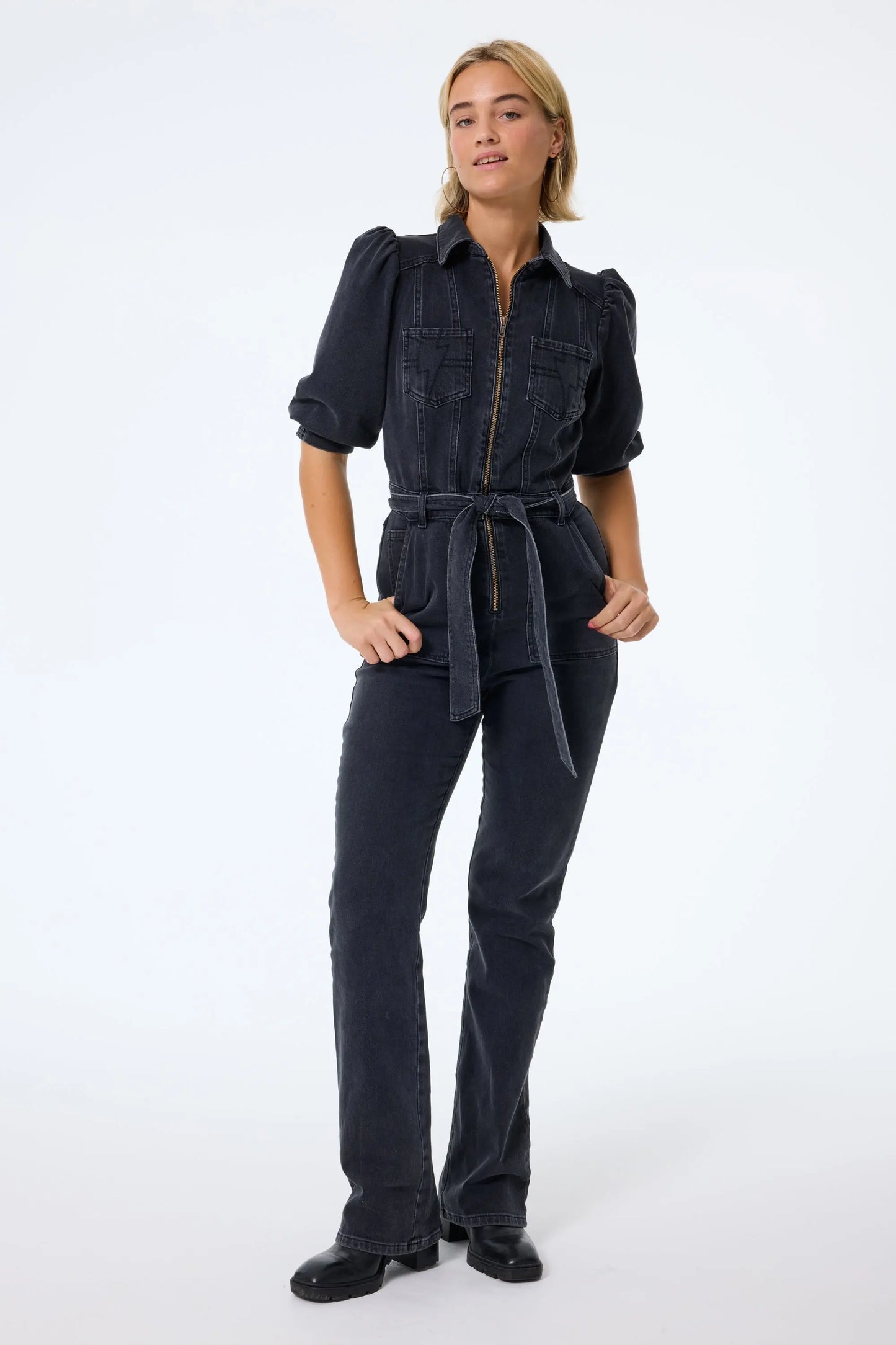 Washed Black Denim Flared Leg Jumpsuit Scamp & Dude