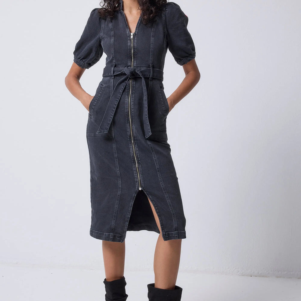 Washed Black Zip Detail Denim Dress Scamp & Dude