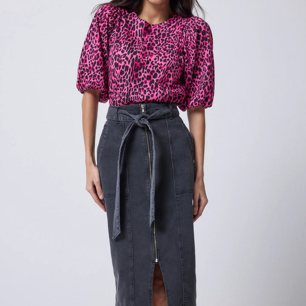 Washed Black Zip Detail Denim Midi Skirt Scamp & Dude