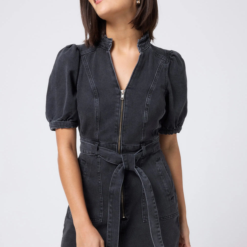 Washed Black Zip Detail Denim Playsuit Scamp & Dude
