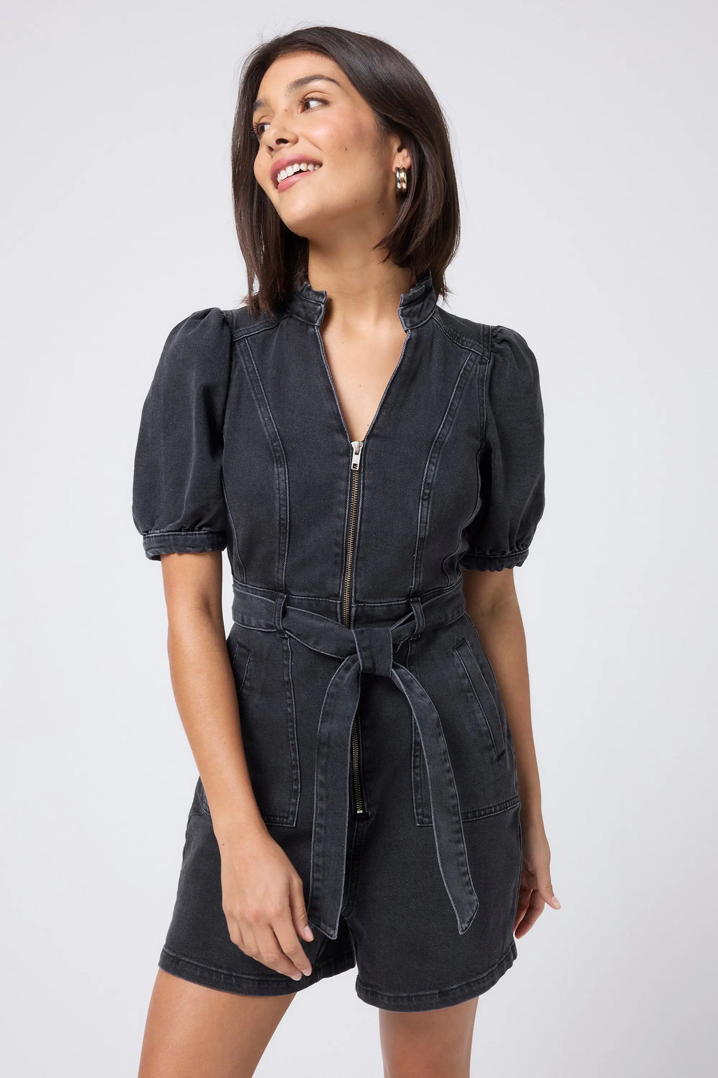 Washed Black Zip Detail Denim Playsuit Scamp & Dude
