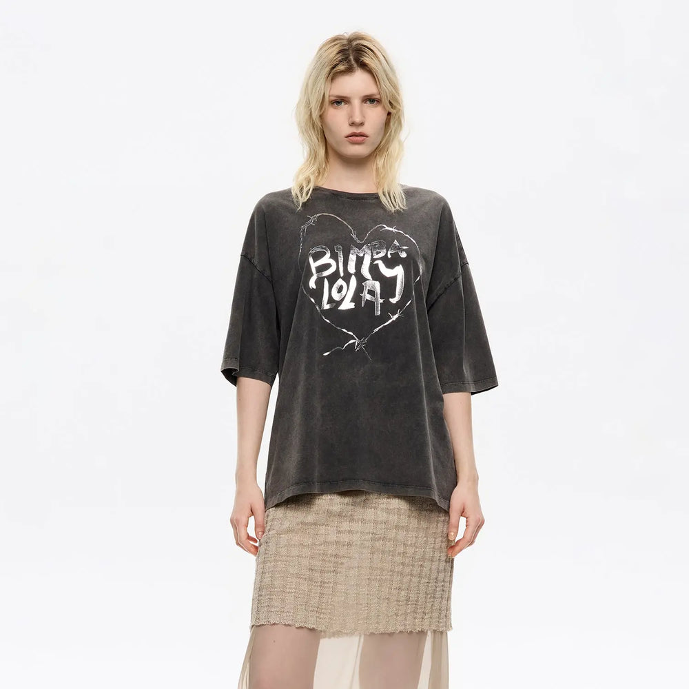 Washed black heart logo T-shirt Bimba y Lola UK