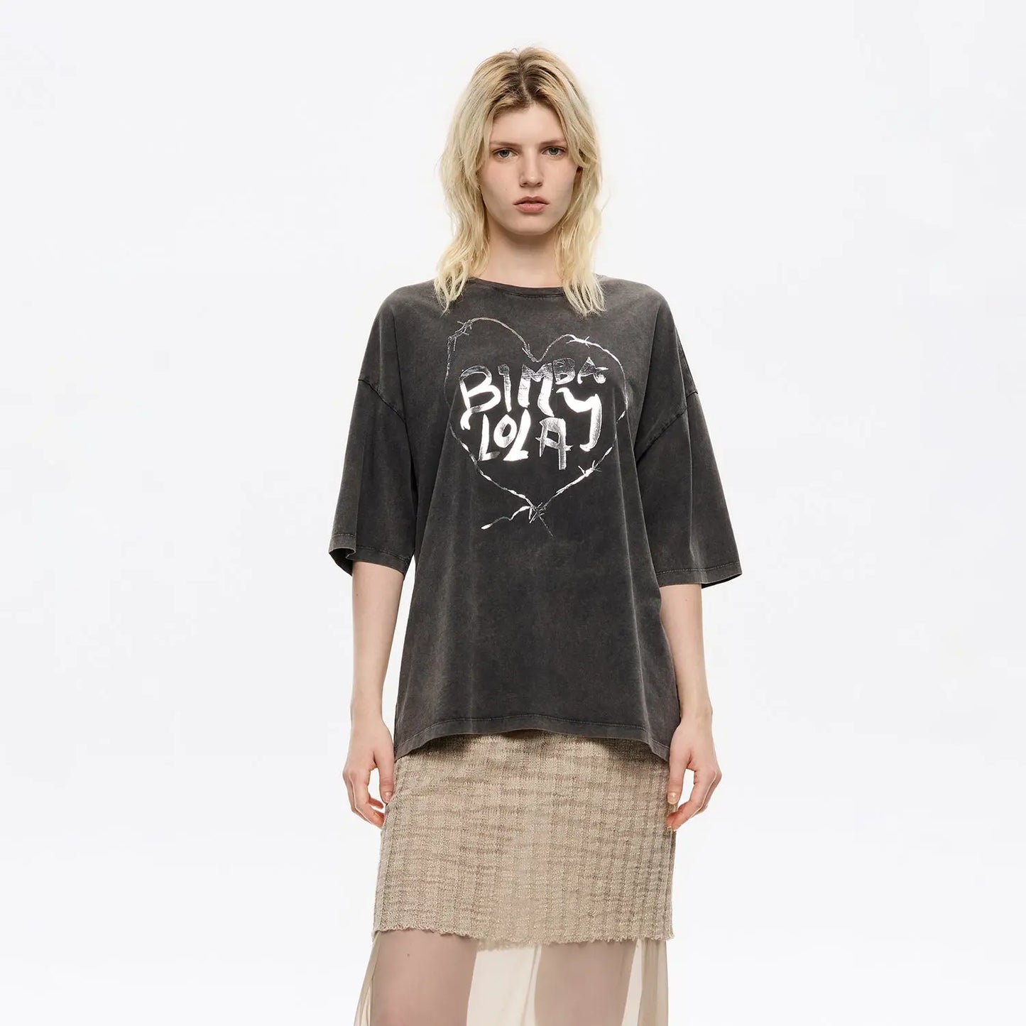 Washed black heart logo T-shirt Bimba y Lola UK