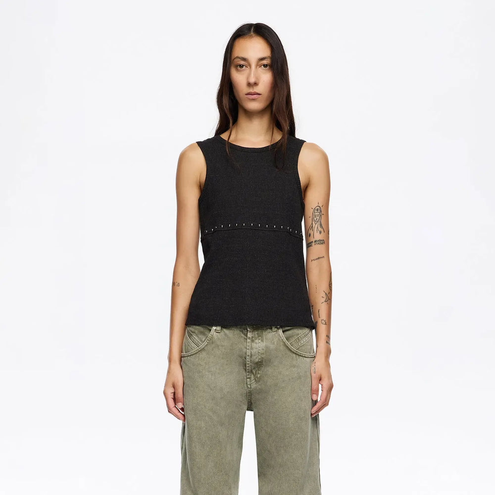 Washed black studded sleeveless top Bimba y Lola UK