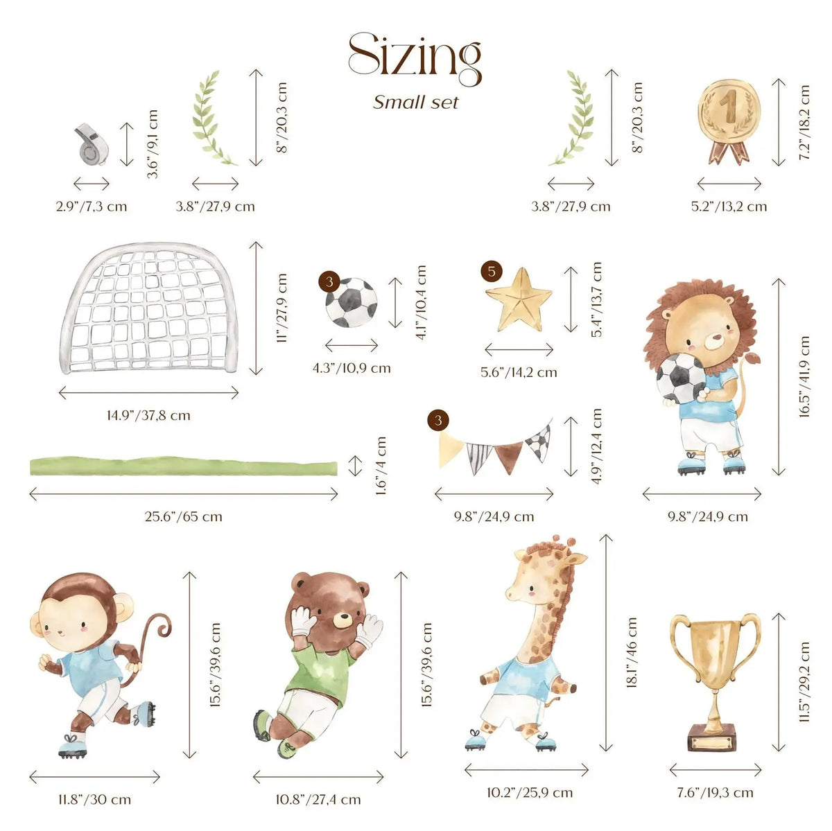 Watercolor Football Animals Nursery Wall Decals | Bear, Monkey, Giraffe, Lion Playing Soccer | Kids Room Decor | Peel and Stick Wall Art ClickWalls
