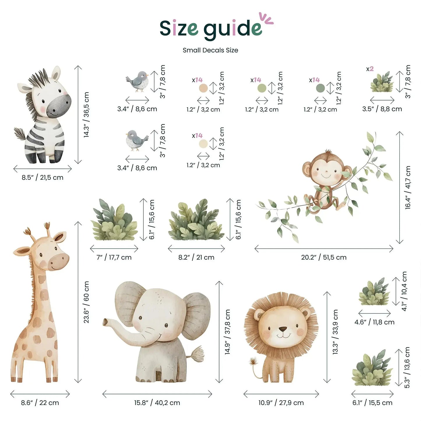 Watercolor Safari Animals Wall Decals, Removable Nursery Decor ClickWalls