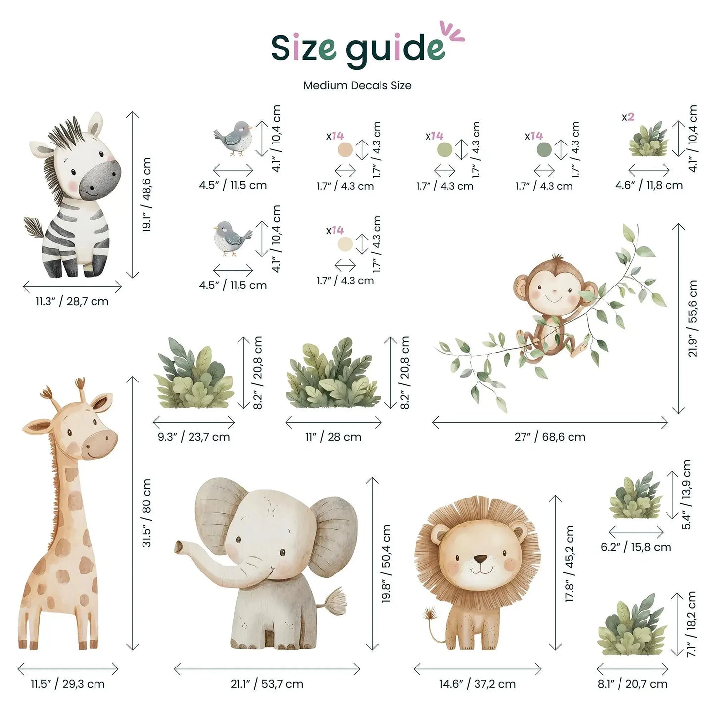 Watercolor Safari Animals Wall Decals, Removable Nursery Decor ClickWalls