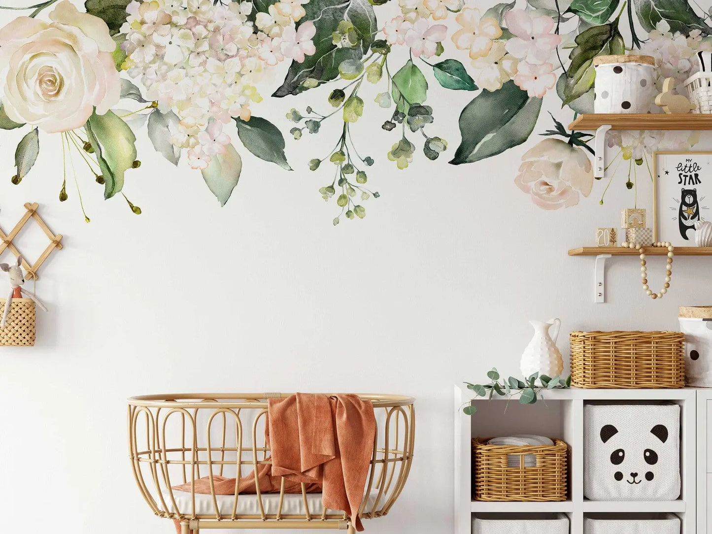Watercolor White Floral Wall Decal | Soft Bouquet Wall Mural | Nursery Flowers Art Print ClickWalls