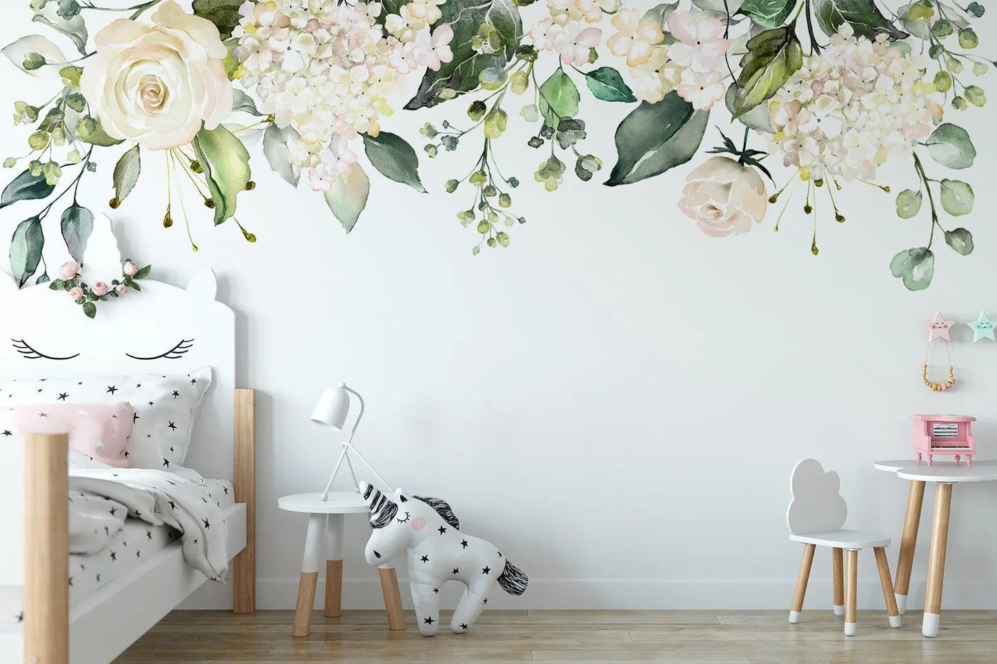 Watercolor White Floral Wall Decal | Soft Bouquet Wall Mural | Nursery Flowers Art Print ClickWalls