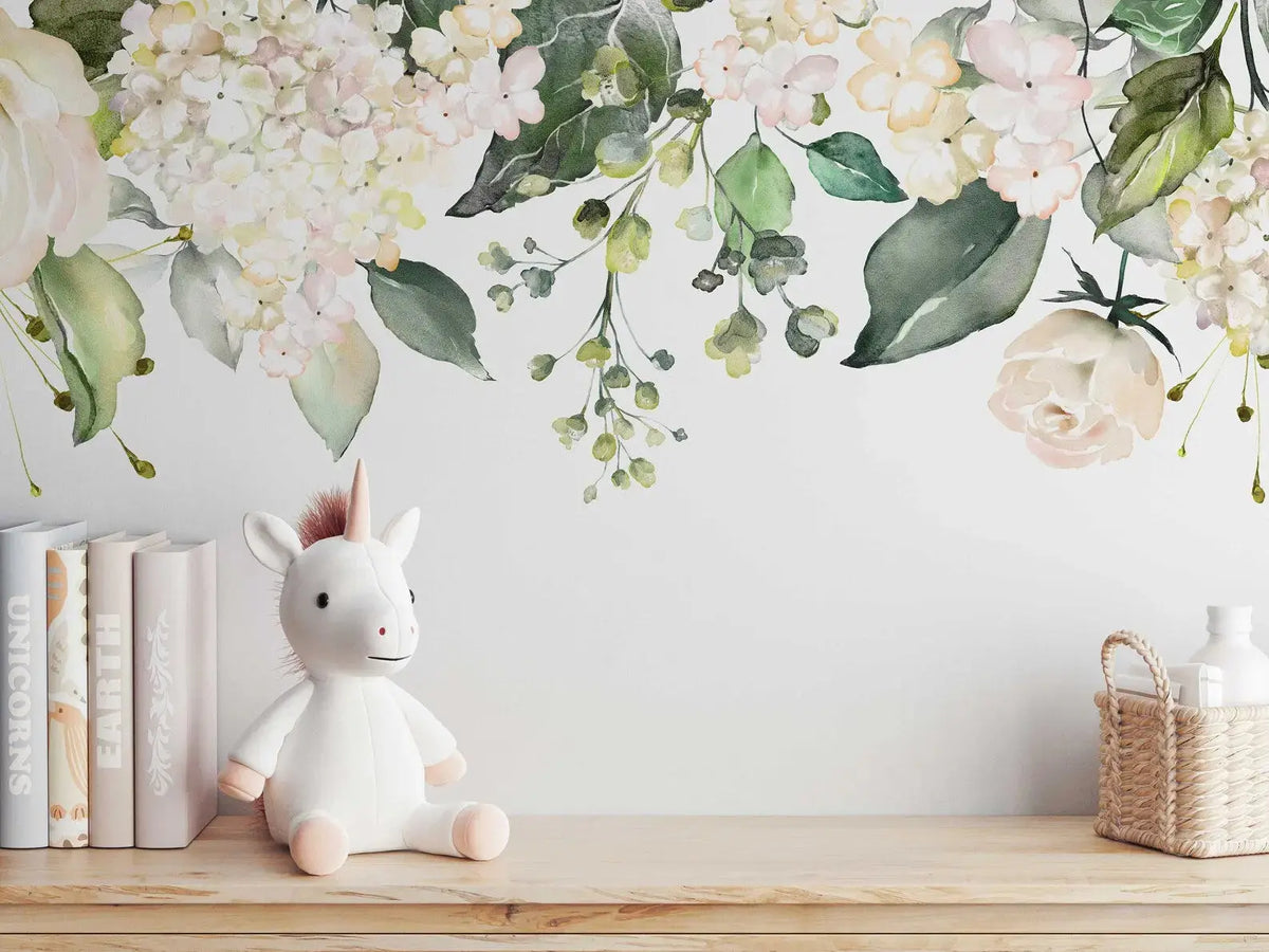 Watercolor White Floral Wall Decal | Soft Bouquet Wall Mural | Nursery Flowers Art Print ClickWalls