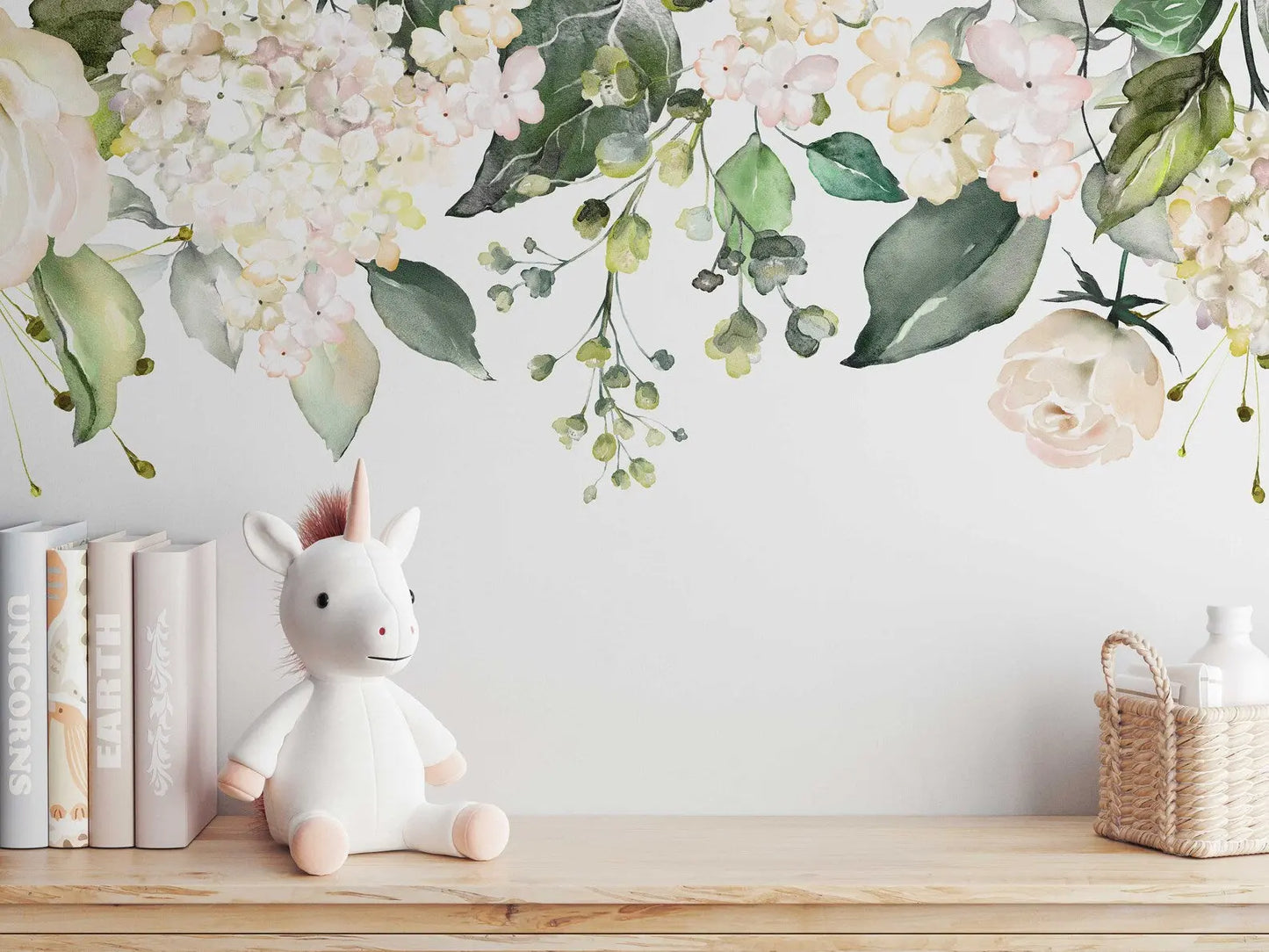 Watercolor White Floral Wall Decal | Soft Bouquet Wall Mural | Nursery Flowers Art Print ClickWalls