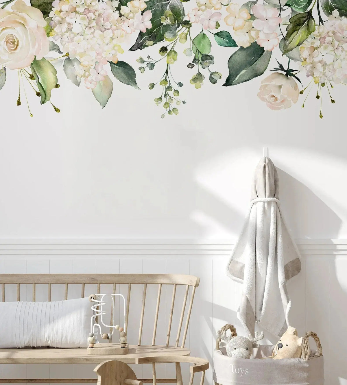Watercolor White Floral Wall Decal | Soft Bouquet Wall Mural | Nursery Flowers Art Print ClickWalls