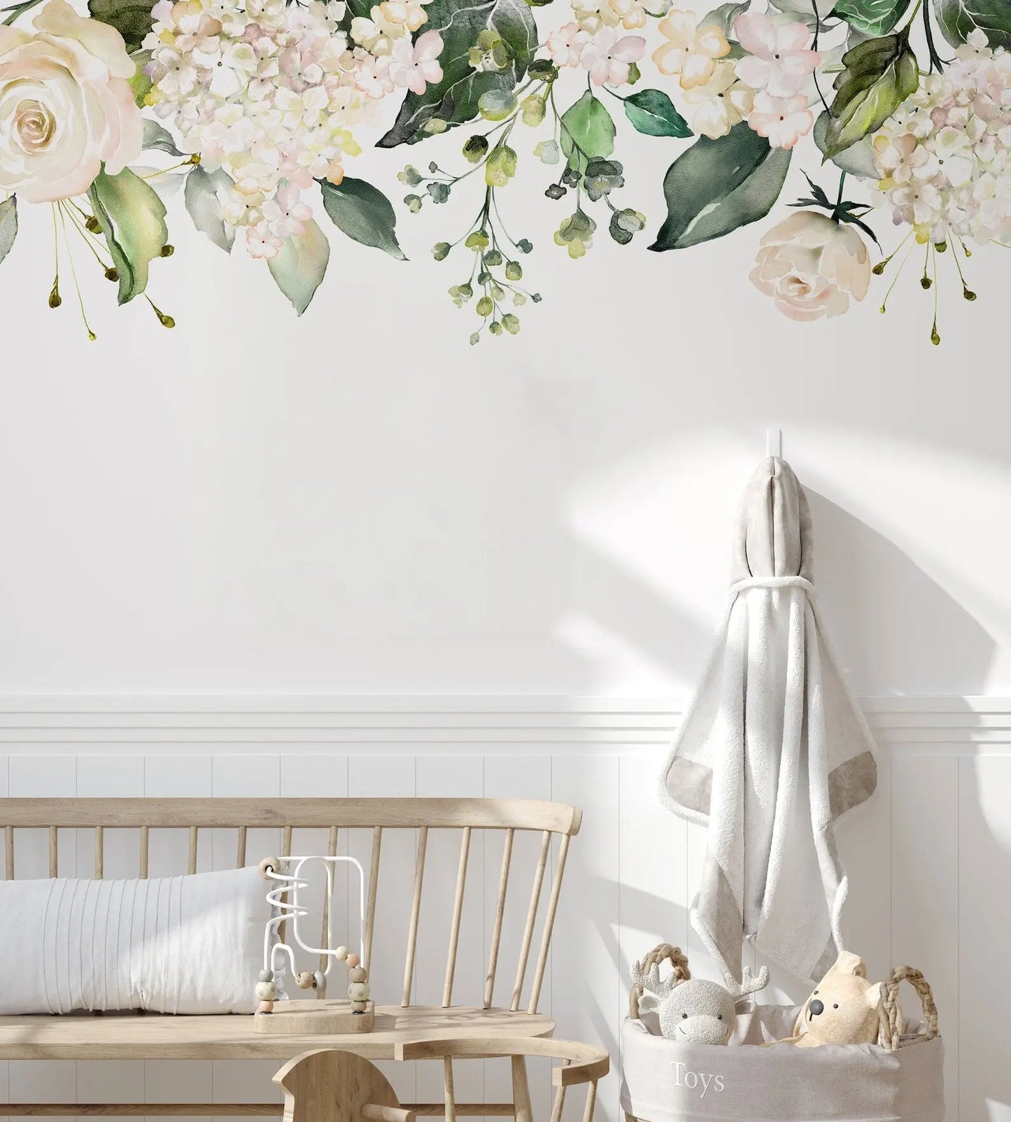 Watercolor White Floral Wall Decal | Soft Bouquet Wall Mural | Nursery Flowers Art Print ClickWalls