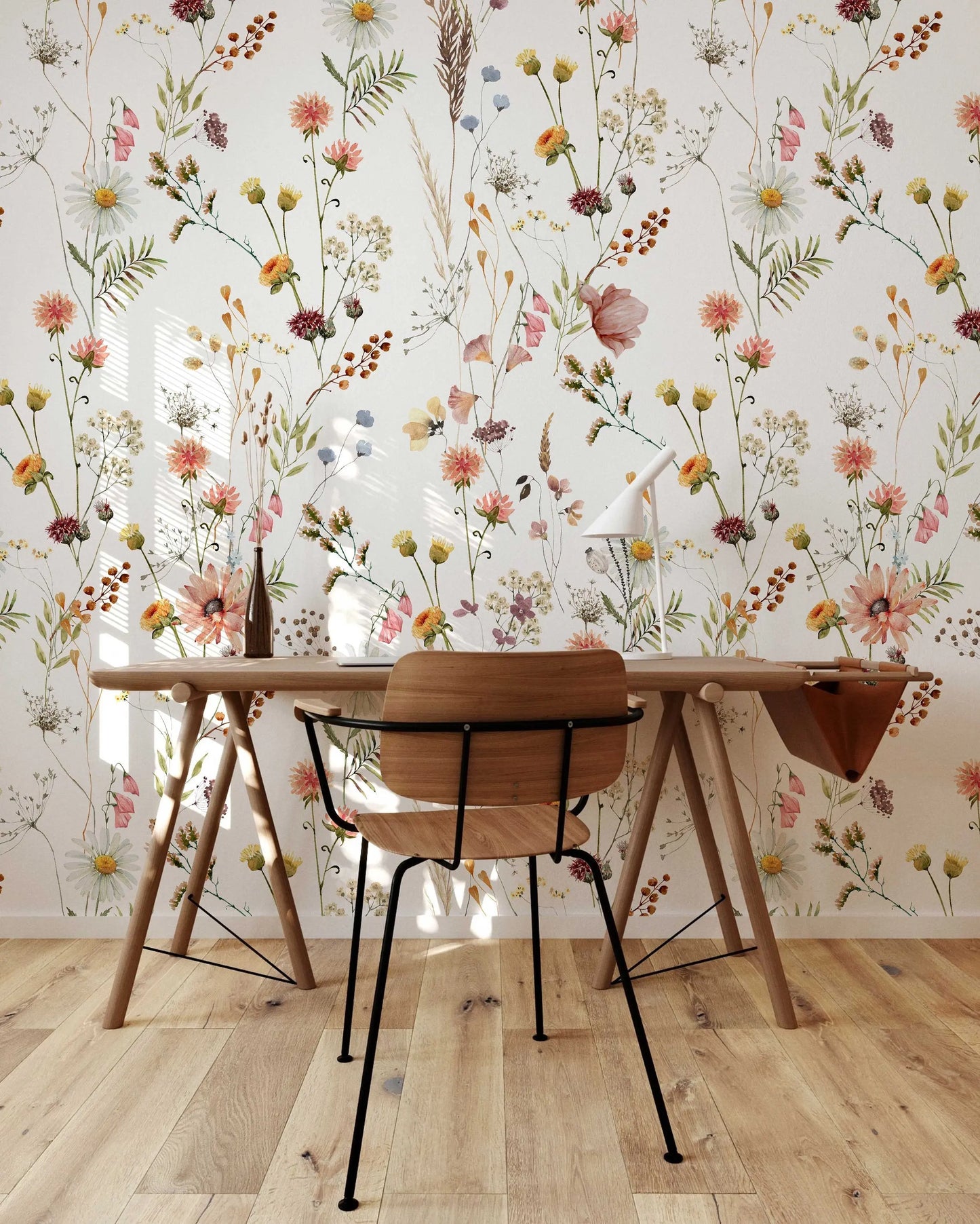 Watercolor Wild Flower Wallpaper | Soft Botanical Field Floral Wall Mural | Peel and Stick Little Florals with Grass Wallpaper ClickWalls
