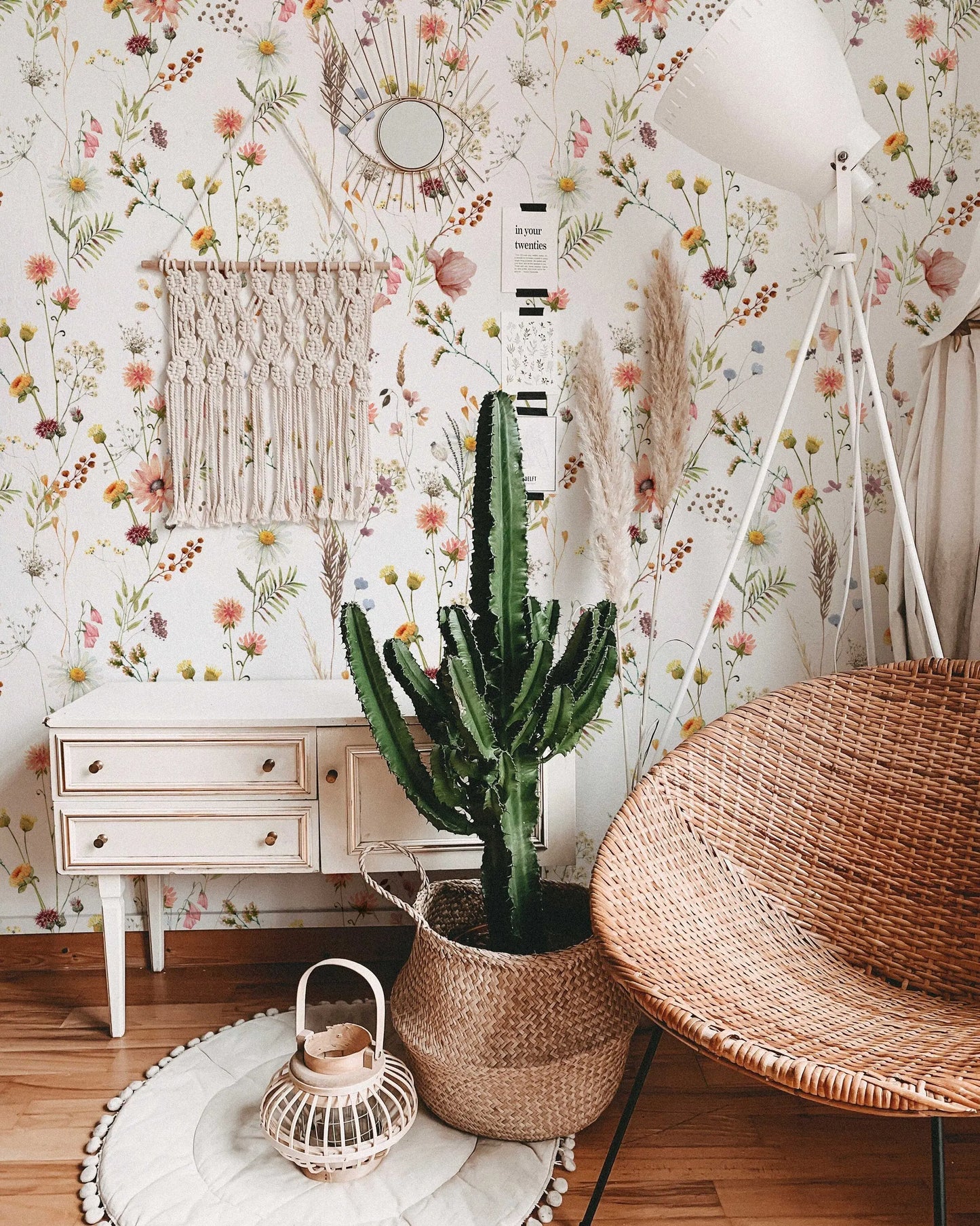 Watercolor Wild Flower Wallpaper | Soft Botanical Field Floral Wall Mural | Peel and Stick Little Florals with Grass Wallpaper ClickWalls