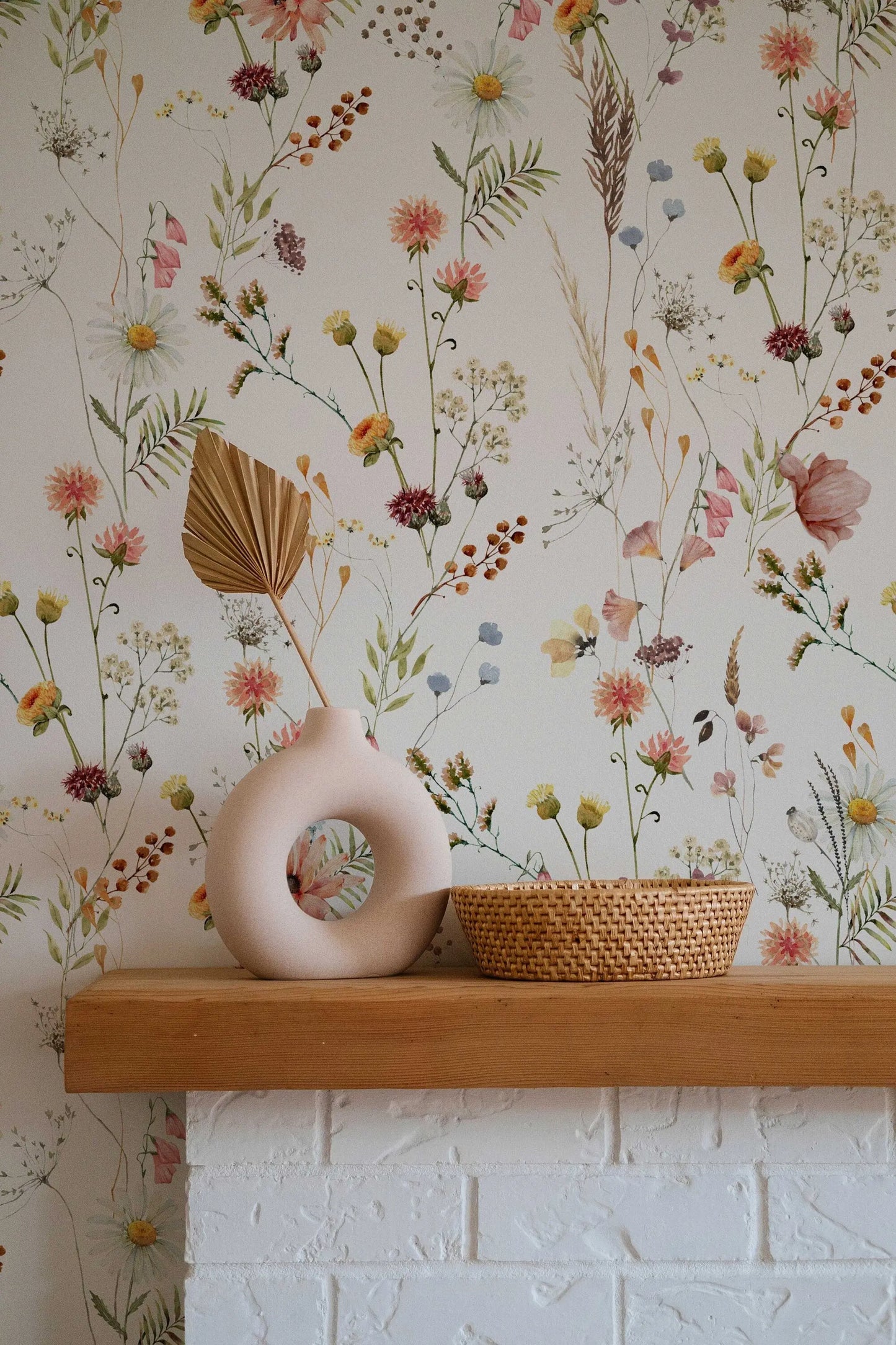 Watercolor Wild Flower Wallpaper | Soft Botanical Field Floral Wall Mural | Peel and Stick Little Florals with Grass Wallpaper ClickWalls