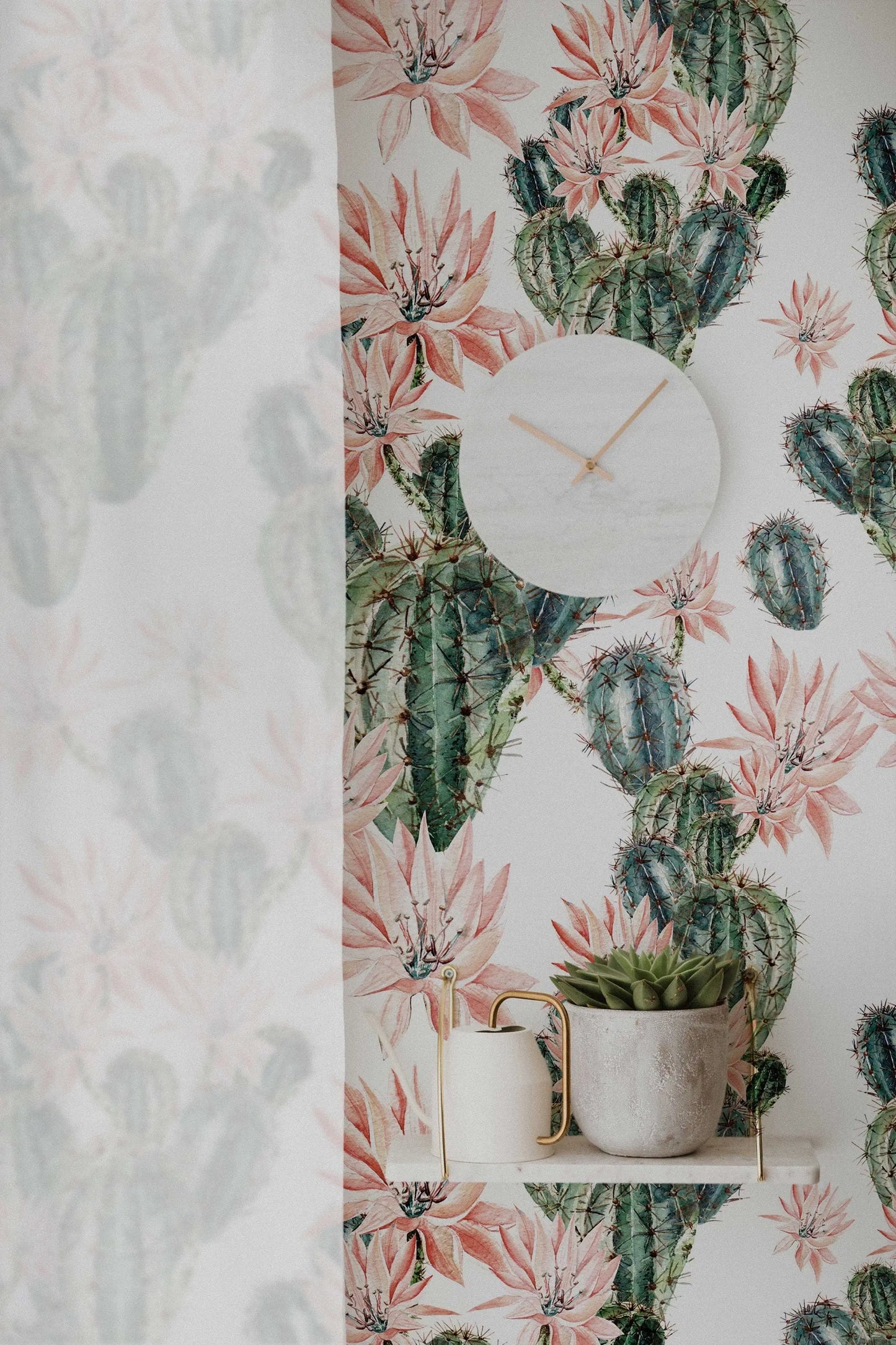 Watercolour Cactus Flowers Removable Wallpaper | Cacti Wall Mural | Cactus Print | Floral Wall Décor | Floral Repositionable Wallcovering ClickWalls
