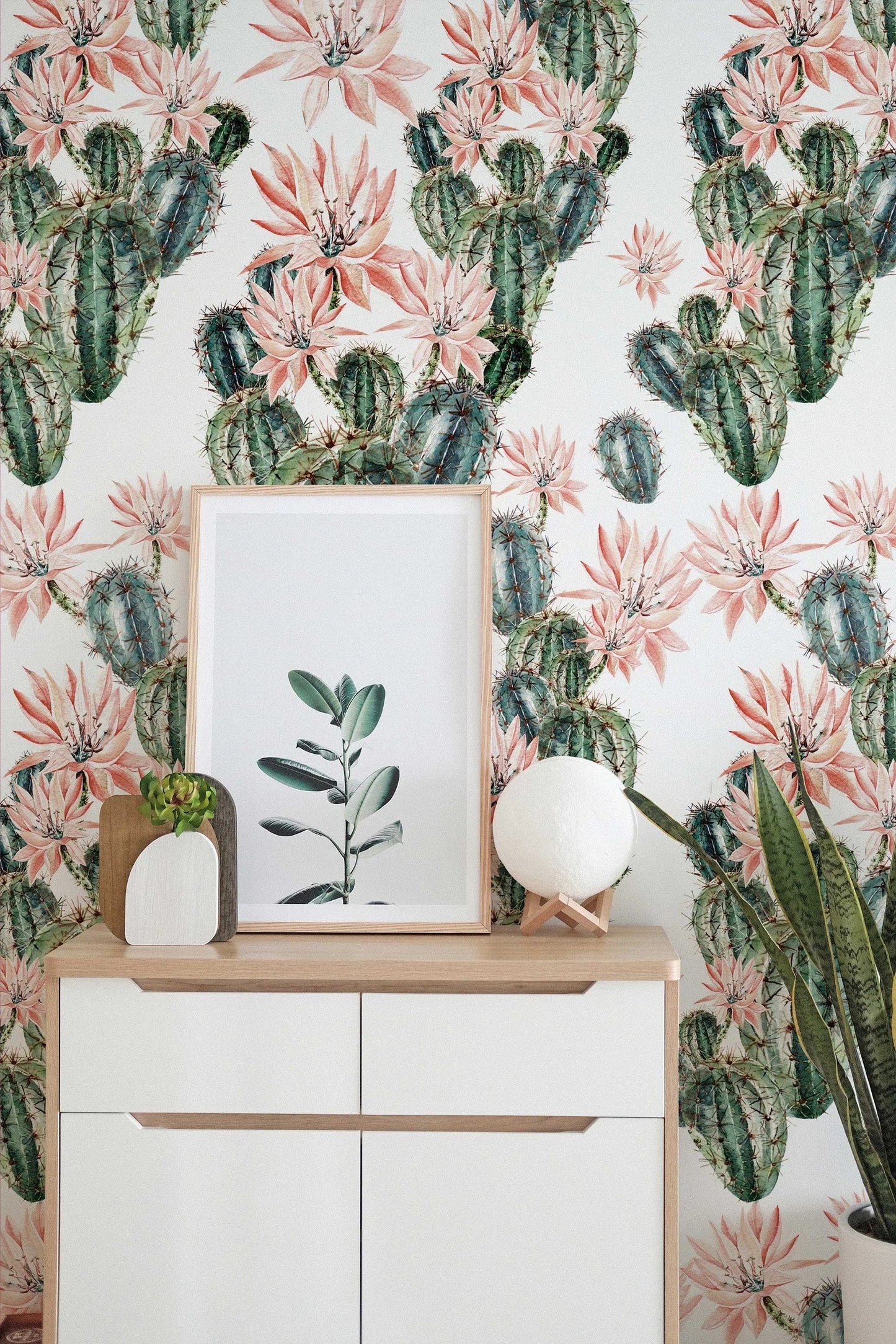Watercolour Cactus Flowers Removable Wallpaper | Cacti Wall Mural | Cactus Print | Floral Wall Décor | Floral Repositionable Wallcovering ClickWalls