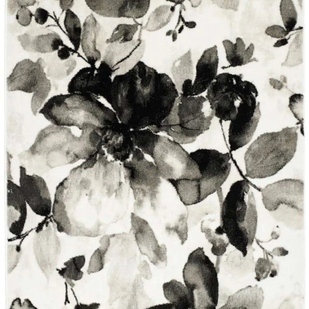 Watercolour Floral Design Rug - Grey The Rugs