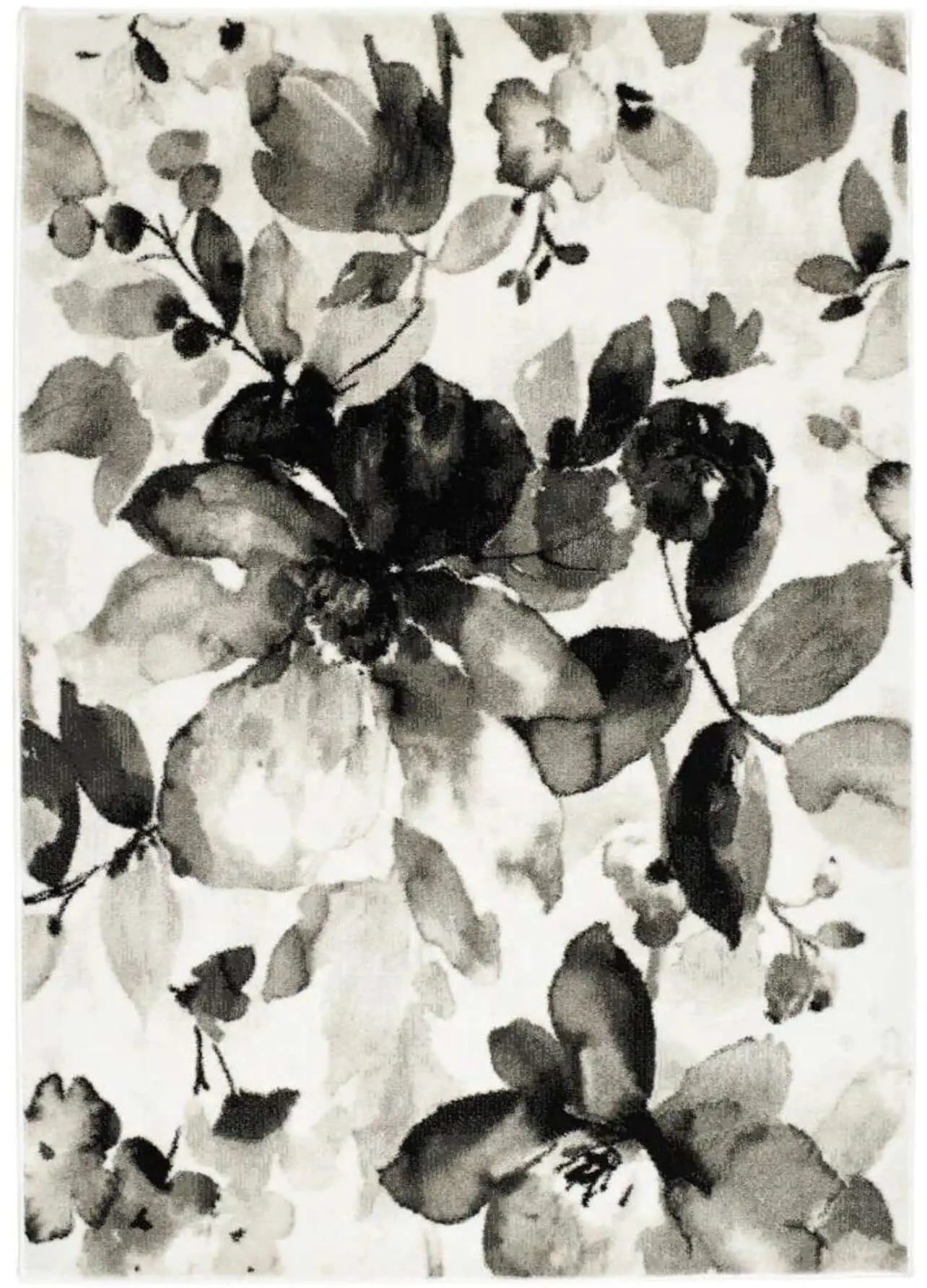 Watercolour Floral Design Rug - Grey The Rugs