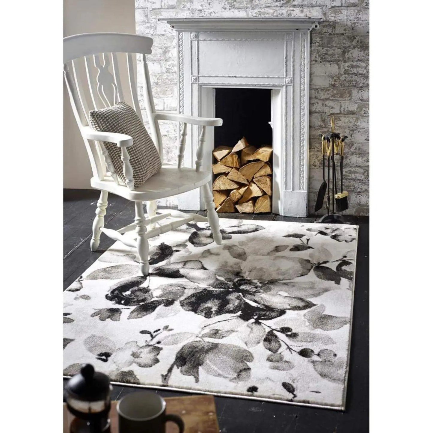 Watercolour Floral Design Rug - Grey The Rugs