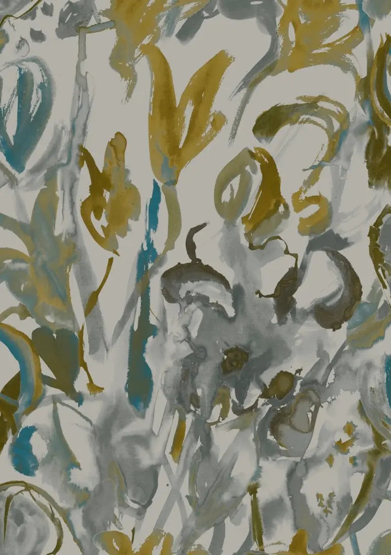 Watercolour Floral Wallpaper - Grey + Ochre Sharon Jane