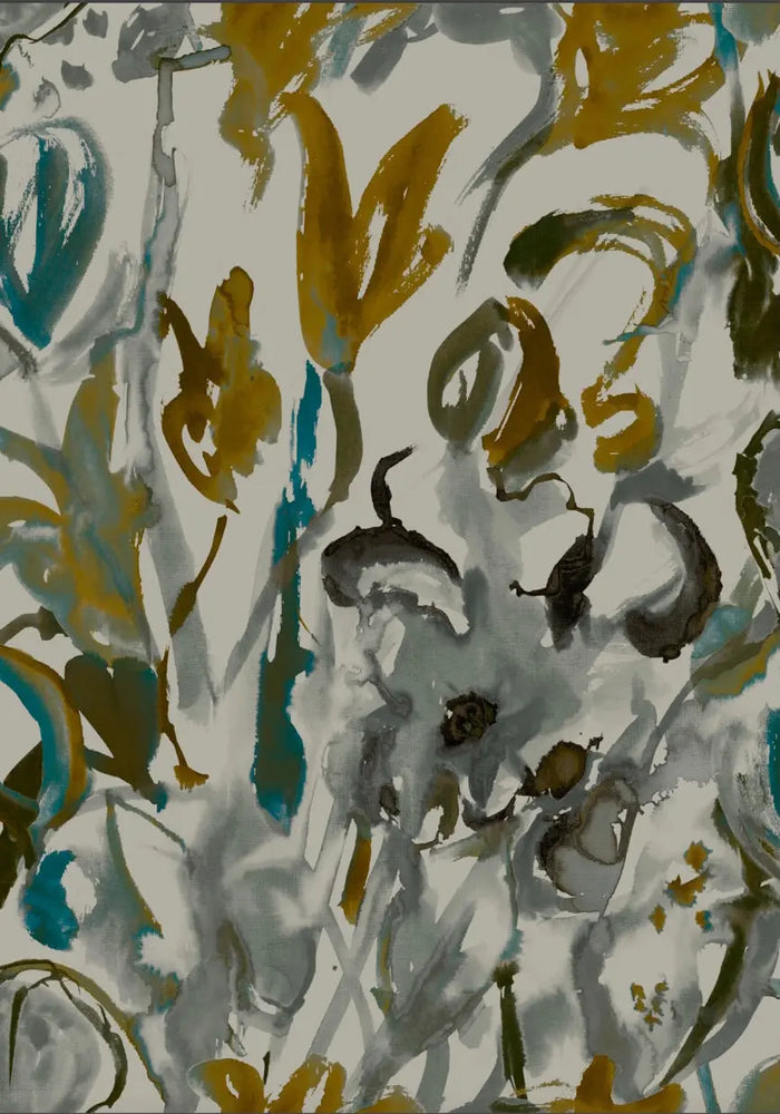 Watercolour Floral Wallpaper - Grey + Ochre Sharon Jane