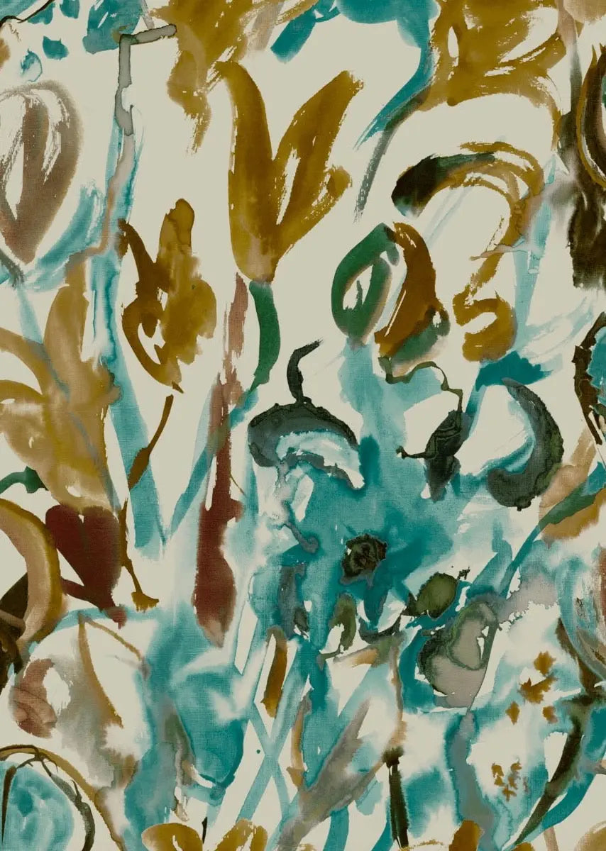 Watercolour Floral Wallpaper - Teal + Ochre Sharon Jane