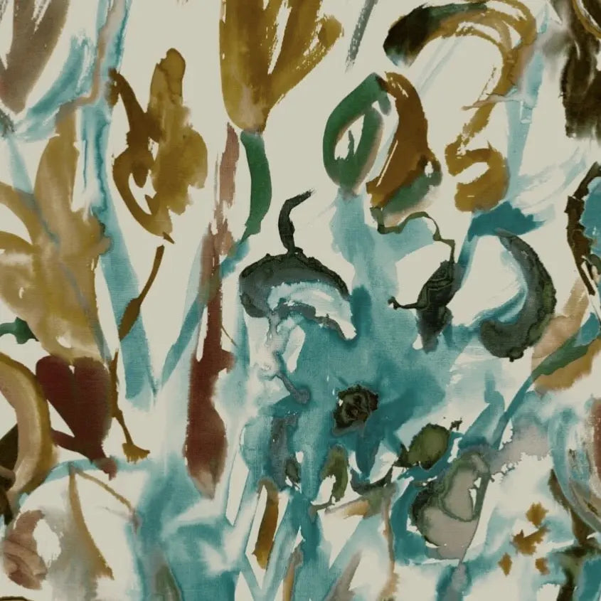 Watercolour Floral Wallpaper - Teal + Ochre Sharon Jane