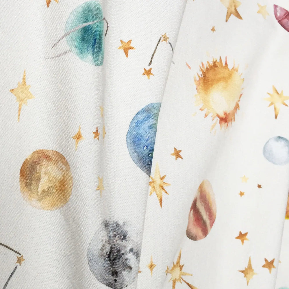 Watercolour Planets Outer Space - Cotton Curtain Fabric Katie Hipwell Design