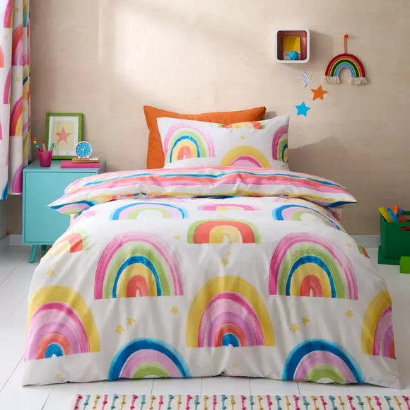 Watercolour Rainbow 100% Cotton Reversible Duvet Cover and Pillowcase Set Dunelm