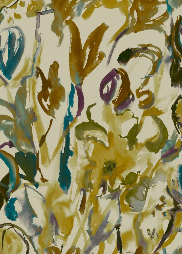 Watercolour floral Wallpaper - Ochre + Plum Sharon Jane