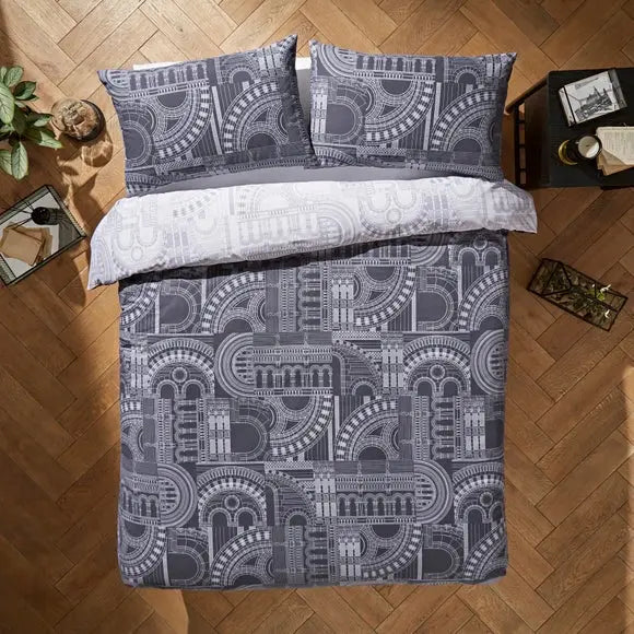 Waterhouse Charcoal Duvet Cover and Pillowcase Set Dunelm
