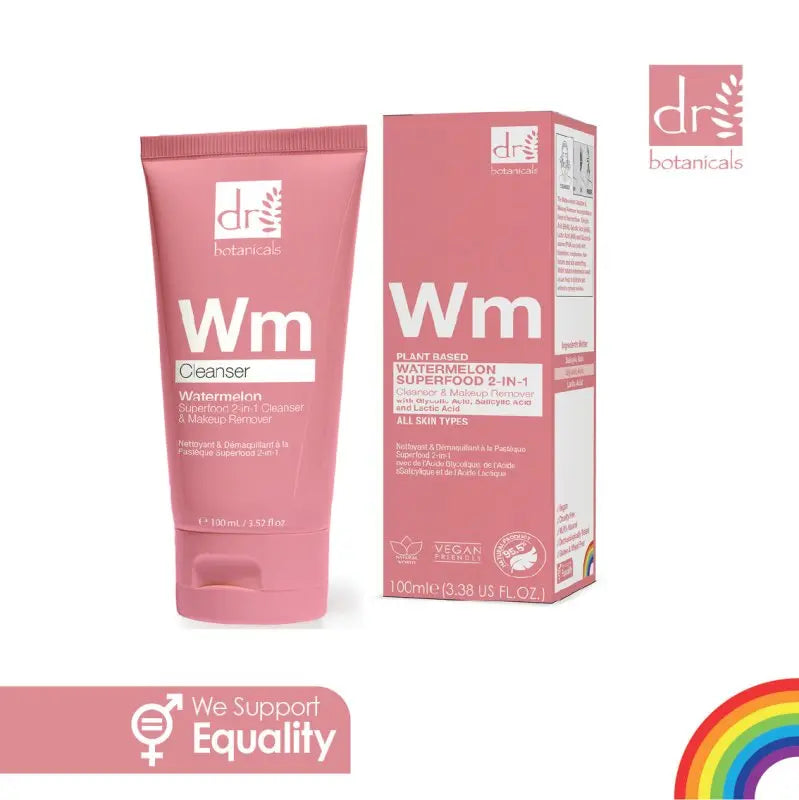 Watermelon Superfood 2-in-1 Cleanser & Makeup Remover with Glycolic Acid, Salicylic Acid and Lactic Acid 100ml Dr Botanicals