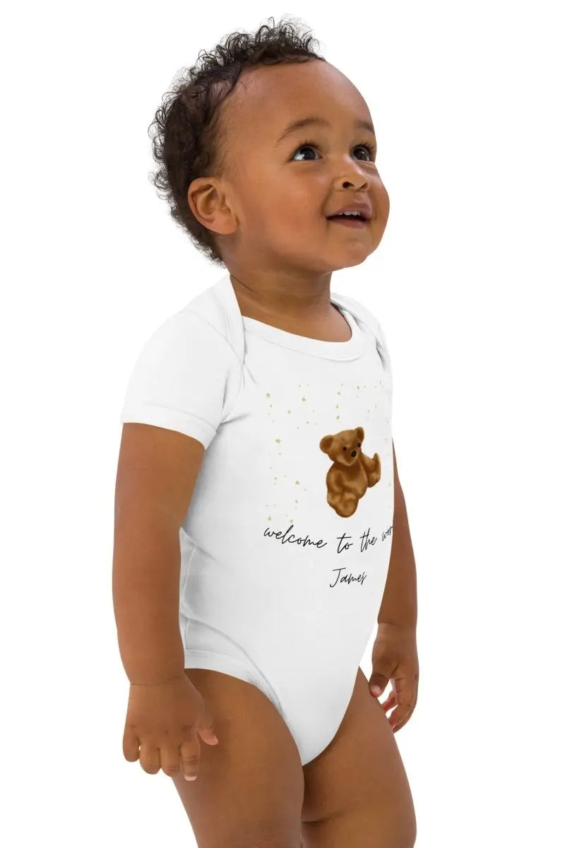 Welcome to the World (Personalised Name Bear Bodysuit) Cozy Crew Club