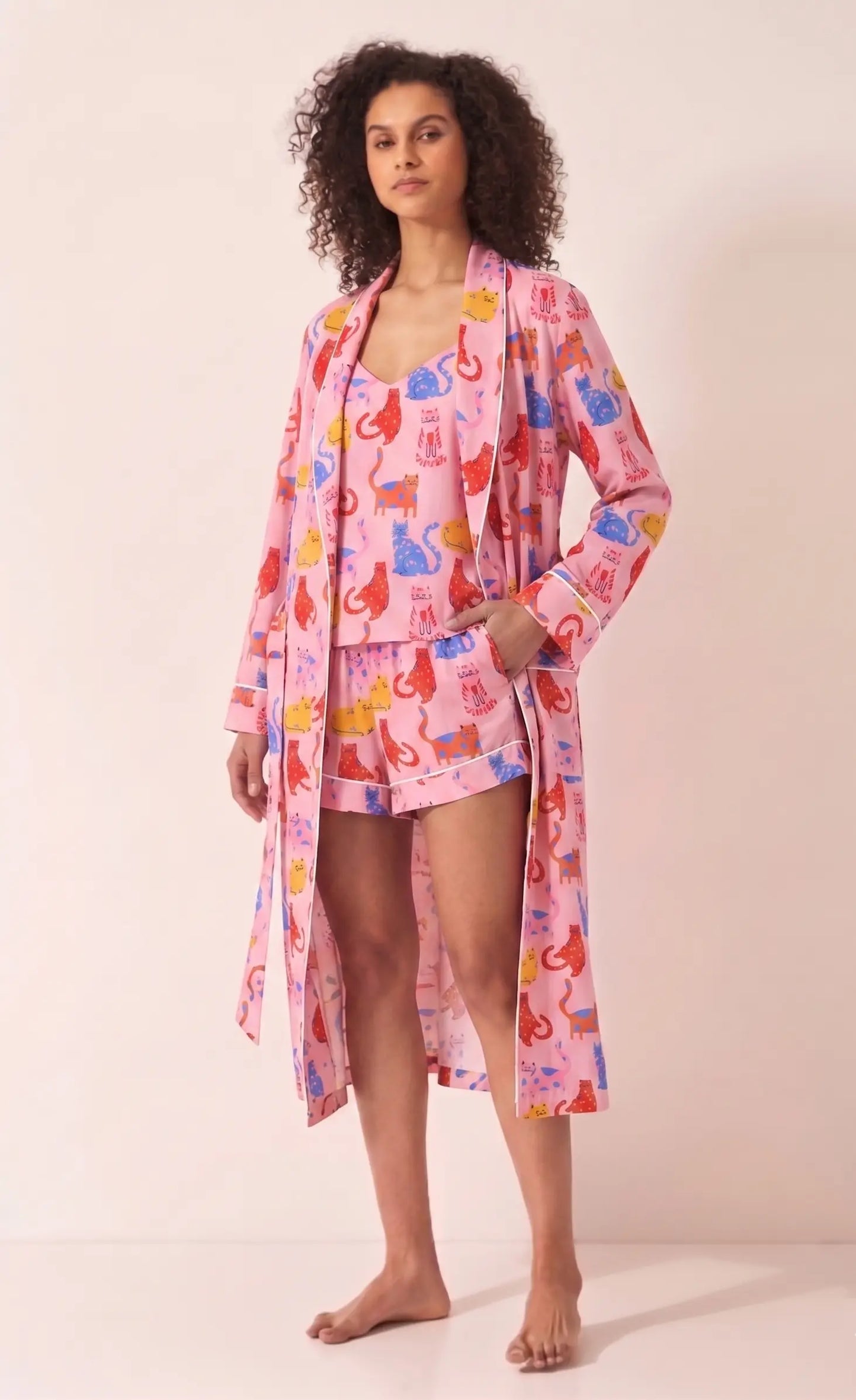 Whimsical Happy Cats Cotton Robe Myza