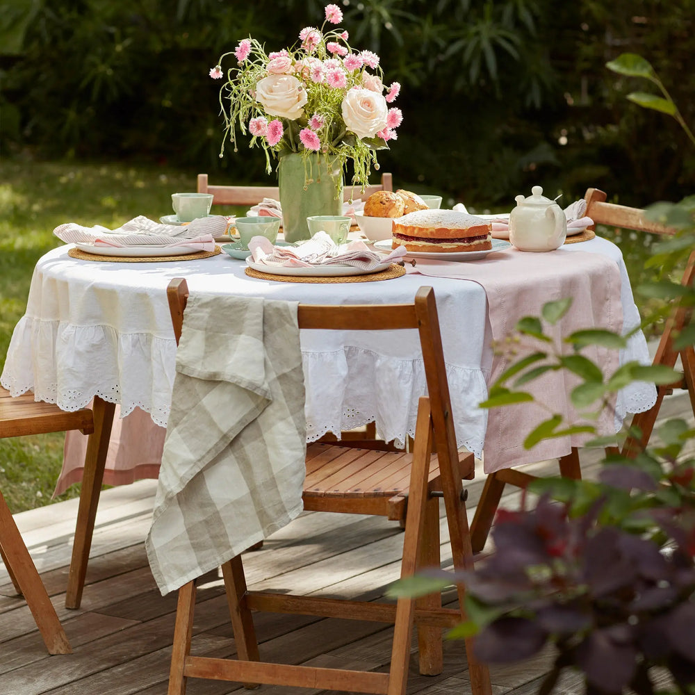 White Bonnie Broderie Cotton Linen Tablecloth The Secret Linen Store