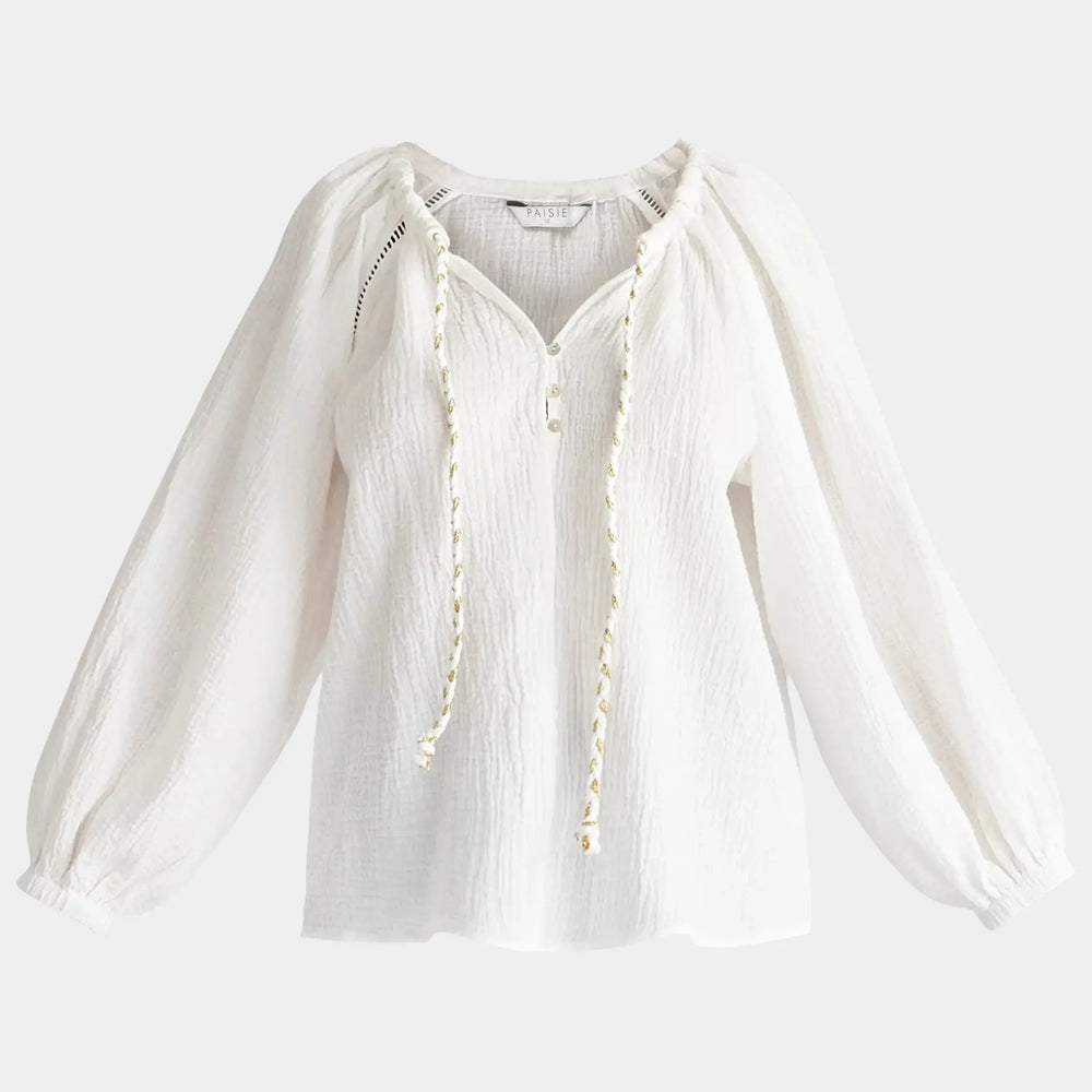 White Cheesecloth Peasant Blouse Paisie