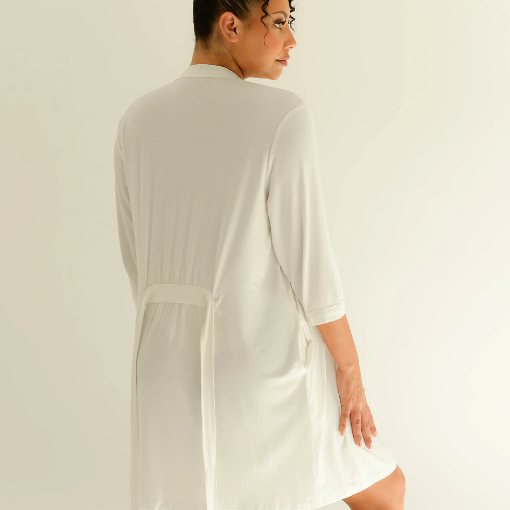 White Drape Bamboo Women's Robe Made Wright London