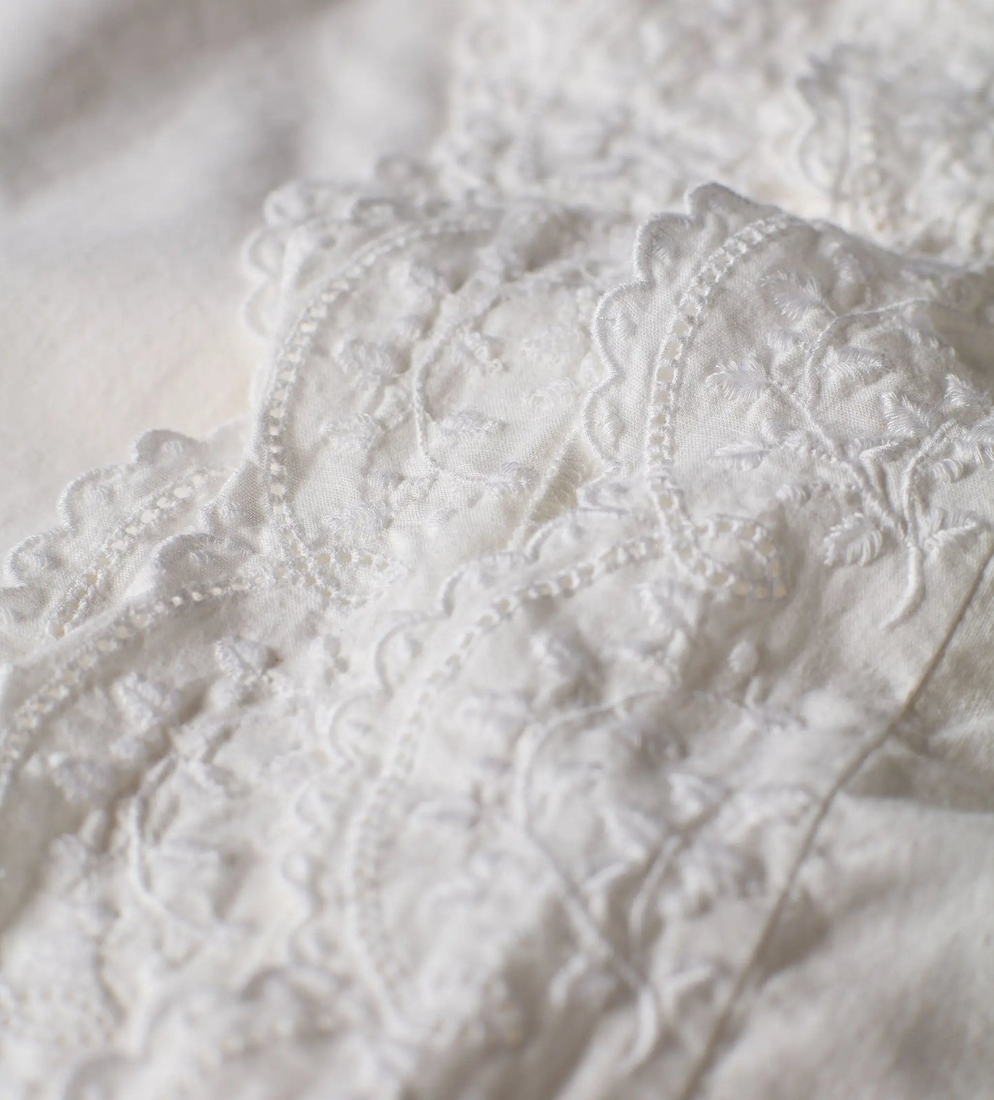 White Elsie Embroidered Cotton Linen Curtain (Single) The Secret Linen Store