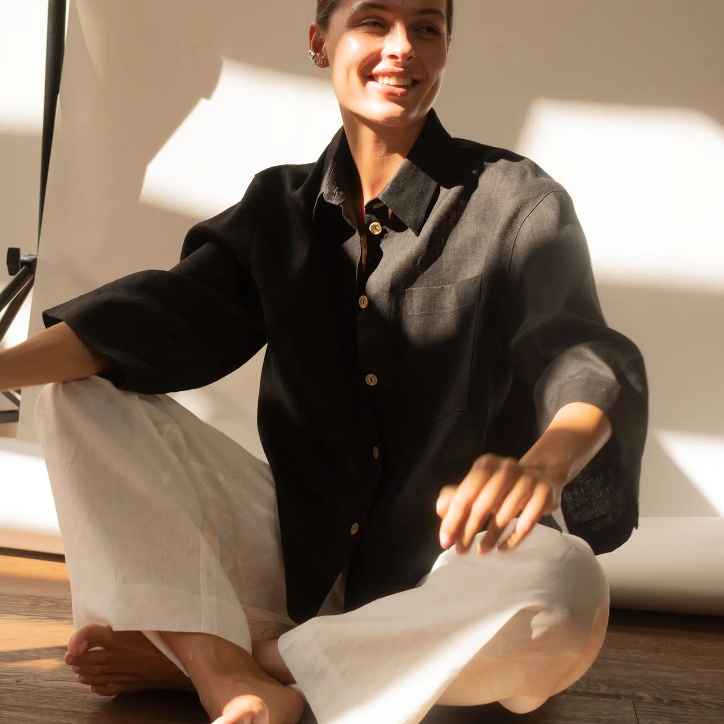 White Heavy Linen Wide-leg Pants Perfect Days NOKAYA