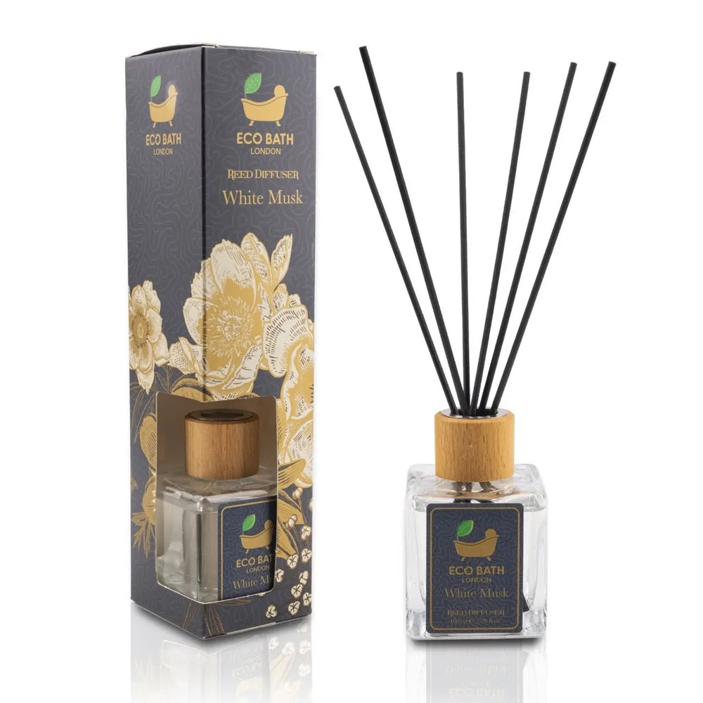 White Musk Reed Diffuser - Fresh and Sweet Fruits Scented Room Diffuser with Lemon, Mandarin, Green Pear, and Bergamot, 100ml (3.38 Fl.Oz) Eco Bath London