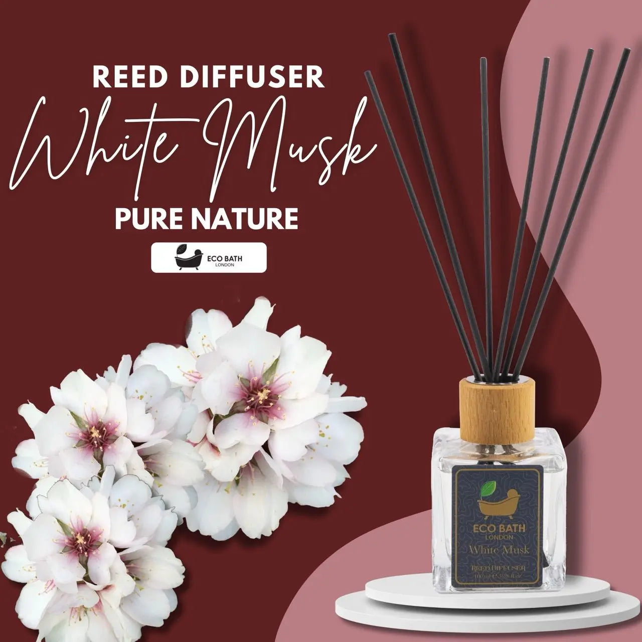 White Musk Reed Diffuser - Fresh and Sweet Fruits Scented Room Diffuser with Lemon, Mandarin, Green Pear, and Bergamot, 100ml (3.38 Fl.Oz) Eco Bath London