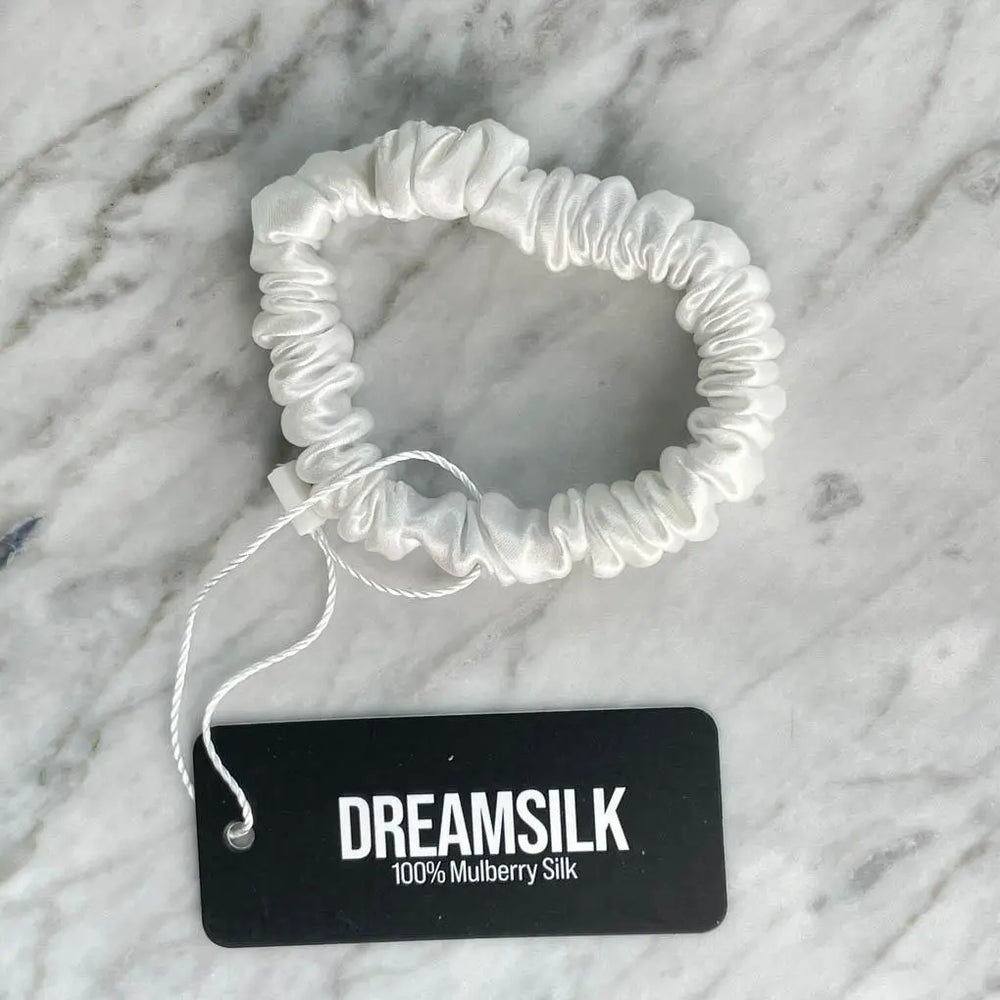 White Silk Scrunchie - Skinny DREAMSILK